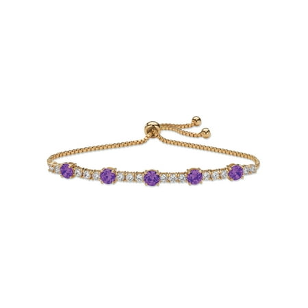 14k Pink Sapphire Bracelet - Round Birthstone and Cubic Zirconia Adjustable Bolo Drawstring Bracelet 1.60 TCW 14k Gold-Plated 10