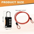 thumbnail image 2 of Candado de combinación de 4 dígitos de cable de acero de seguridad Uxcell, cuerda de alambre rojo recubierto de 3.3 pies, candado de doble lazo, 2 of 7
