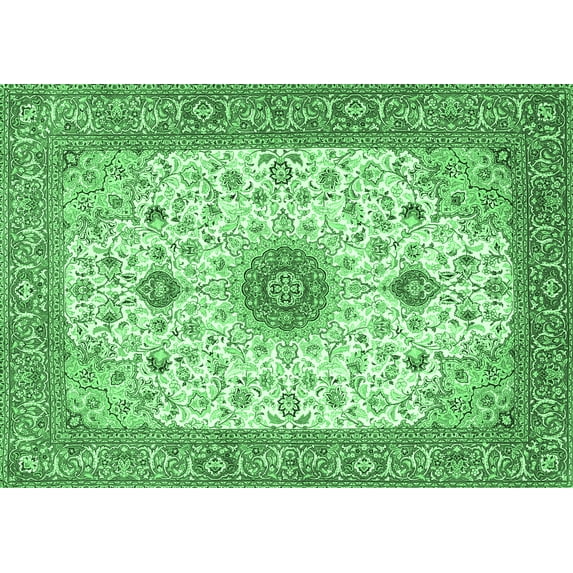 Ahgly Company Indoor Rectangle Medallion Emerald Green Traditional Area Rugs, 7' x 9'