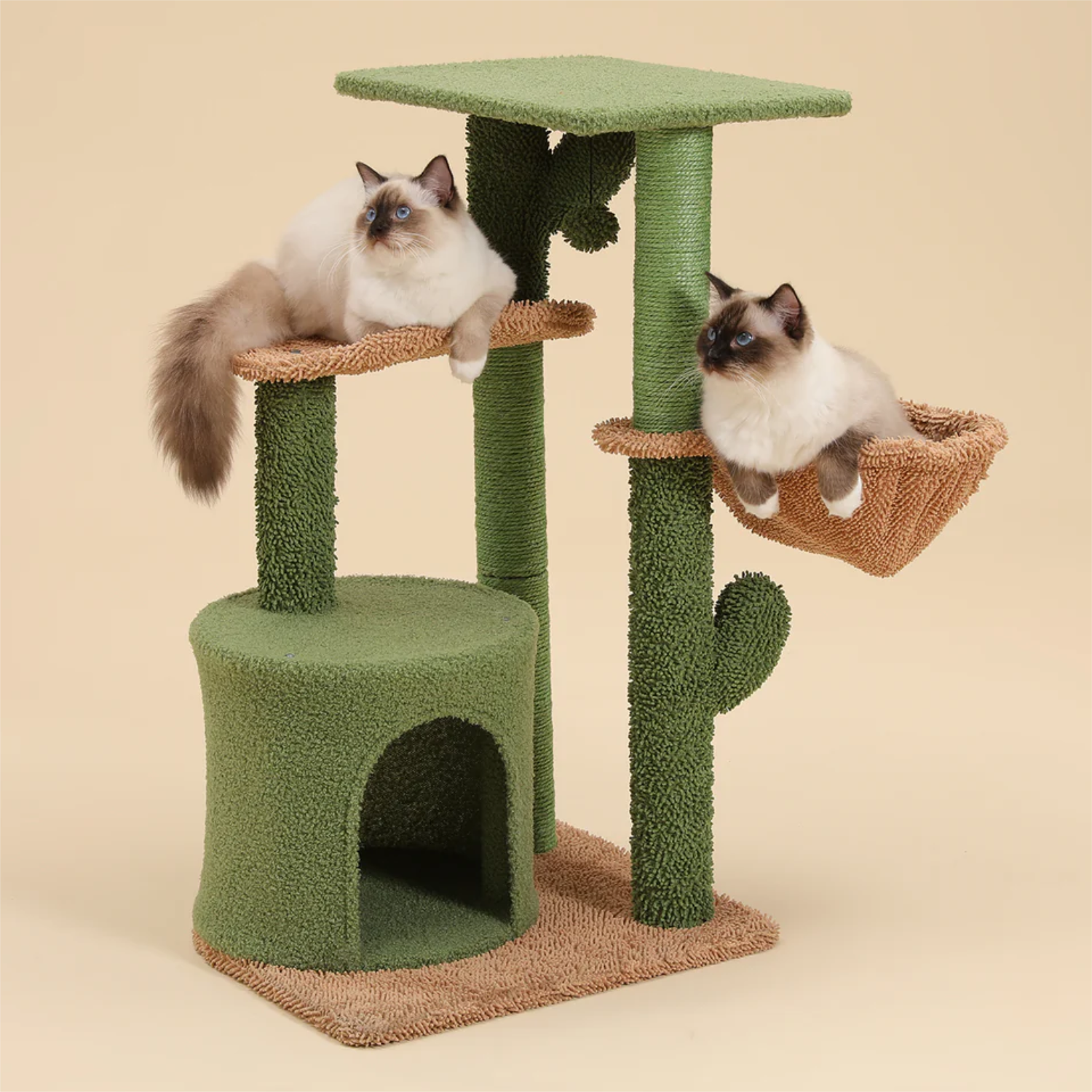 Pefilos 35 Inches Cactus Cat Tree Modern Cat Tower with Sisal Covered Scratching Post, Cozy Cat Condo, Plush Perches and Fluffy Balls Cat Tree House for Indoor Cats, Green