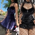 thumbnail image 3 of Women Gothic Punk Sexy Velvet Ruffles Lace Trim Cross Sleeveless Slim Mini Dress, 3 of 19