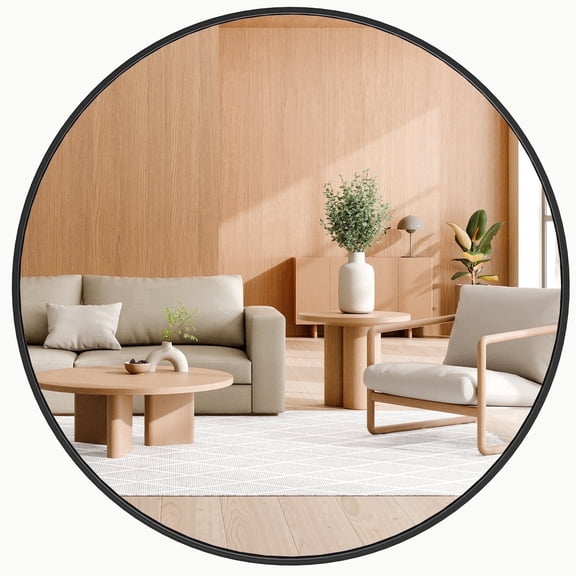 JIOABL 24 Inch Round Mirror, Metal Frame Wall Mirror for Entryway, Bathroom, Vanity, Living Room, Modern Circular Mirro, Black