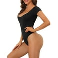 thumbnail image 4 of Unique Bargains Women's Shapewear Bodysuit Thong Short Sleeve T-shirt Leotard Jumpsuit S Black, 4 of 6