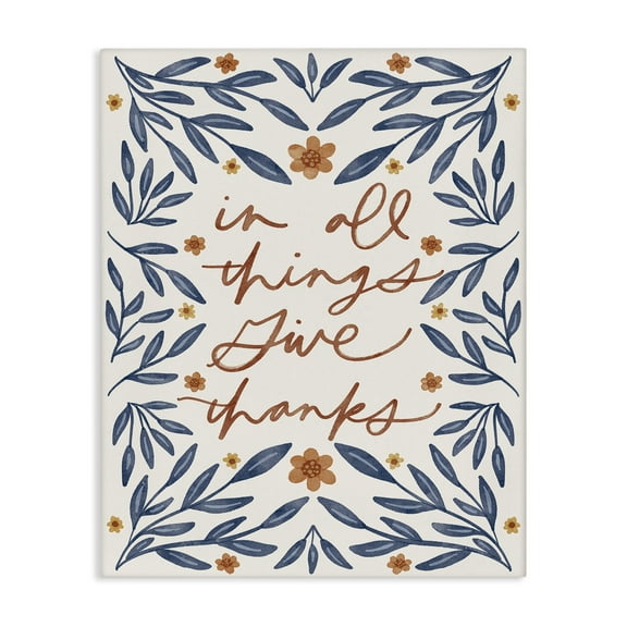 Stupell Industries Give Thanks Botanical Plants & Flowers Painting Wrapped Canvas Art Print Wall Art, 16 x 20