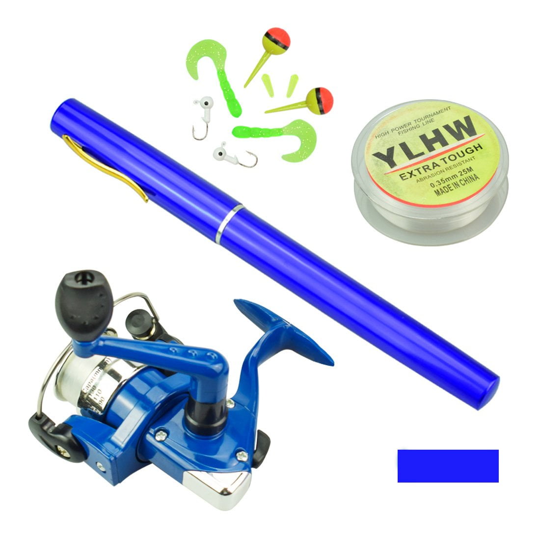 Andifany Aluminum Saltwater Fishing Tackle Pocket Pen Fishing Rod Pole Reel blue 