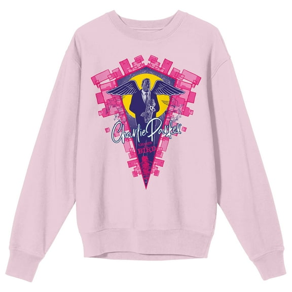 Charlie Parker The Bird & Angel Wings Men's Cradle Pink Crew Neck Sweatshirt-Medium