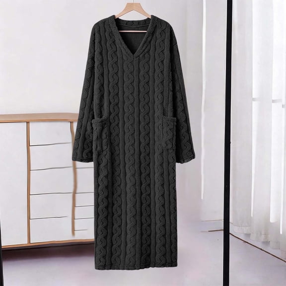 SELONE Fluffy Bathrobes for Women Plus Size Comfy Pullover Robe Long Long Sleeve Bathrobe with Pockets Spa Shower Robe