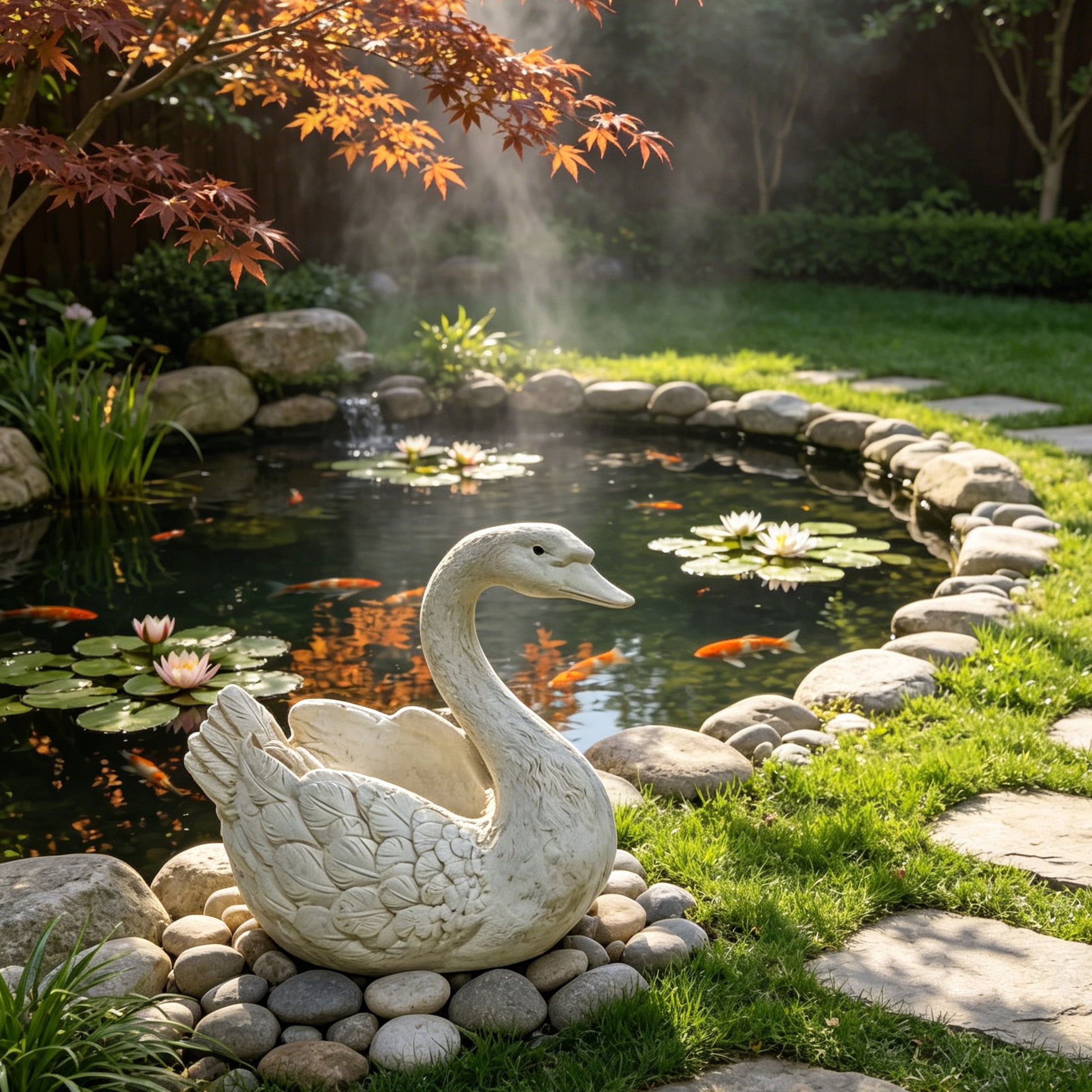 GDF Studio White Swan Statue Planter, Weather-Resistant Resin Garden Flower Pot Sculpture for Pond Patio Lawn Backyard