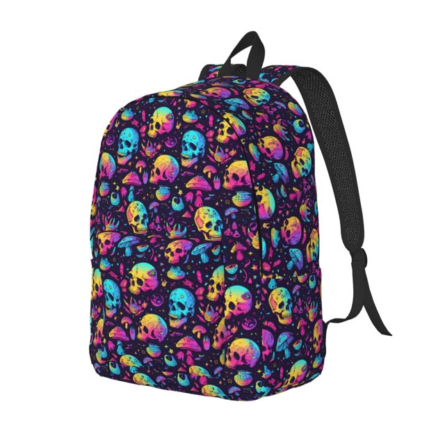 Disketp mushroom Skull star Mochila de Lona Estampada, Mochila Escolar de Viaje Ligera para Estudiantes y Portátil-Small