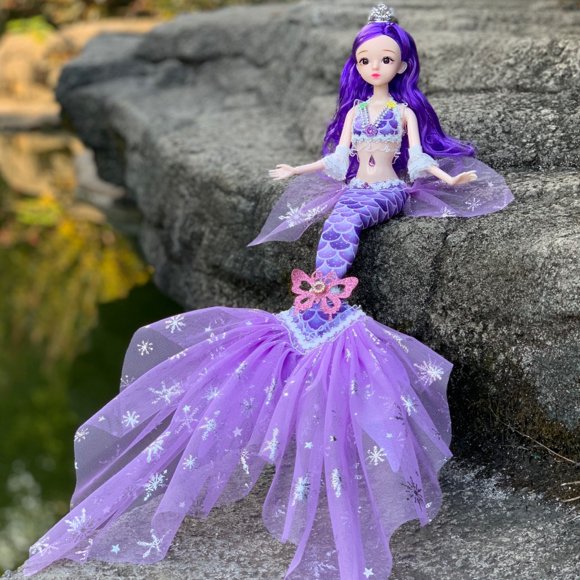 Sophia the Enchanting Mermaid Princess Doll - 45cm Tall with 11 Movable Joints (360° Rotating Head/Shoulders/Wrists/Elbows/Thighs, 120° Bendable Knees), 3D Real Eyes, Dazzling Rainbow Outfit, Crown &