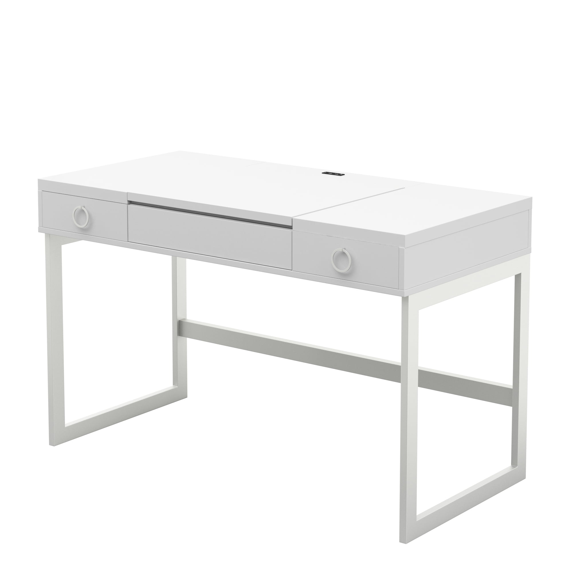 Makeup Vanity with Hideaway Mirror and Drawers in White