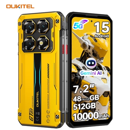 OUKITEL WP60 Rugged Smartphone 5G, 7.2" 120HZ Display, 48(16+32expansion)GB RAM+512GB ROM, 10000mAh/33W Mobile Phone, 108MP Camera, IP68/IP69K Waterproof Phone, NFC/OTG/GPS, 5G Dual SIM