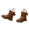 thumbnail image 3 of Ankle Boots for Girls Cute Bow Zip up RIding Boots Low Heel PU Leather Kids Short Booties Walking Shoes, 3 of 7