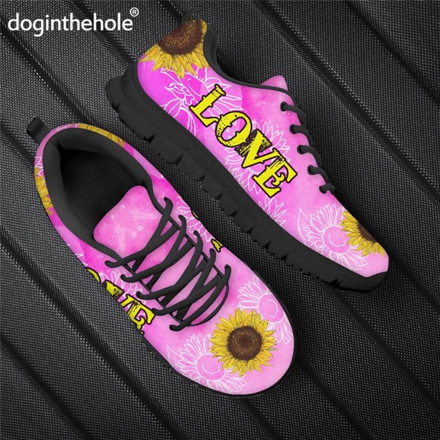 Doginthehole Love Sunflower Zapatos planos Zapatos De Mujer Zapatillas De Malla Casuales Transpirables Con Cordones Calzado Para Correr Dropshipping
