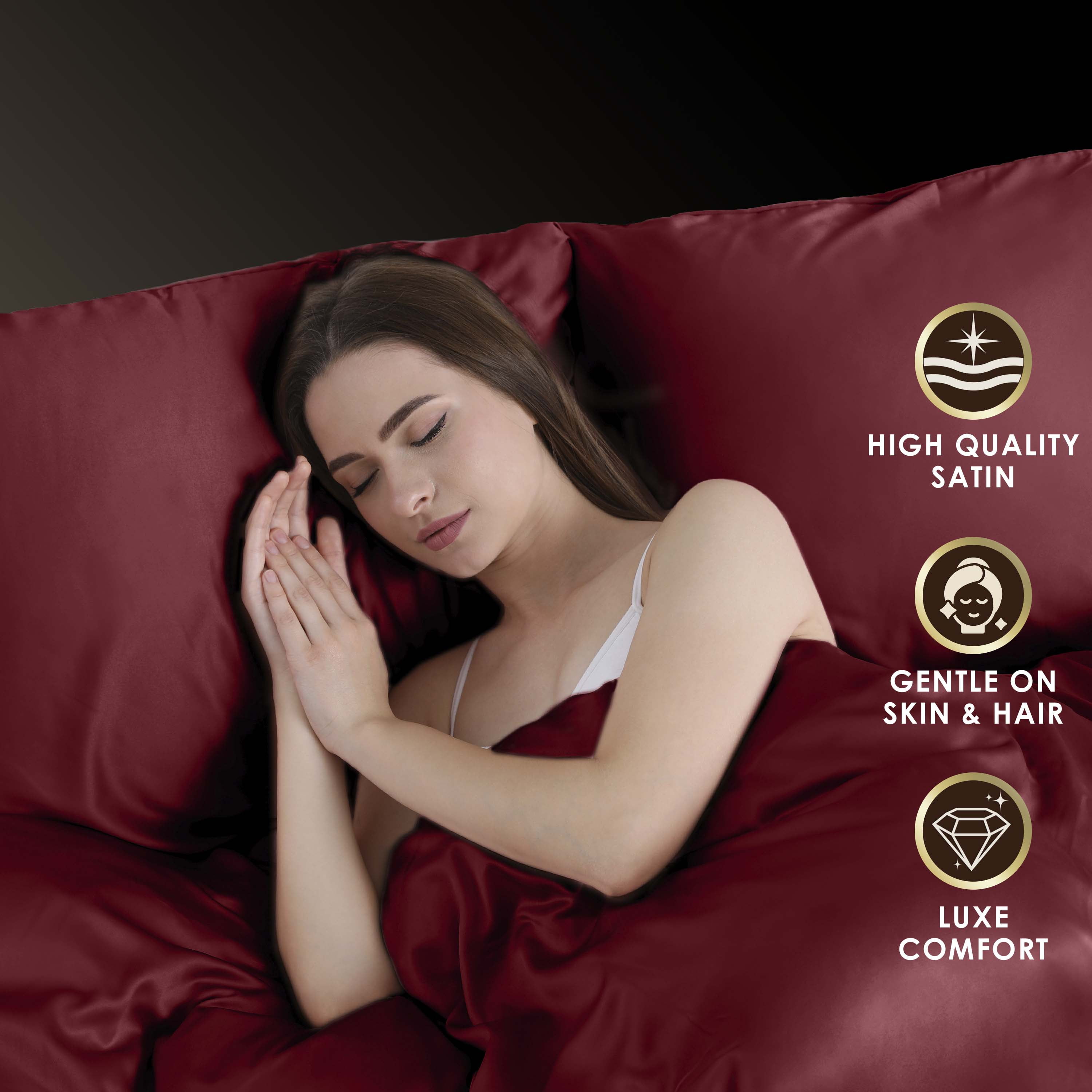 Martex Elegance 4-Piece Full Satin Sheet Set | Silky Smooth | Great for Hair & Skin | Red
