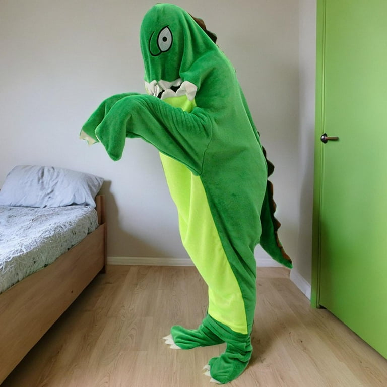 Dinosaur Tail Blanket Wearable Animal Sleeping Bag Hooded for Adults Sleep Dress Dinosaur Lovers Gifts Warm Funny Flannel Blanket for Party XXL