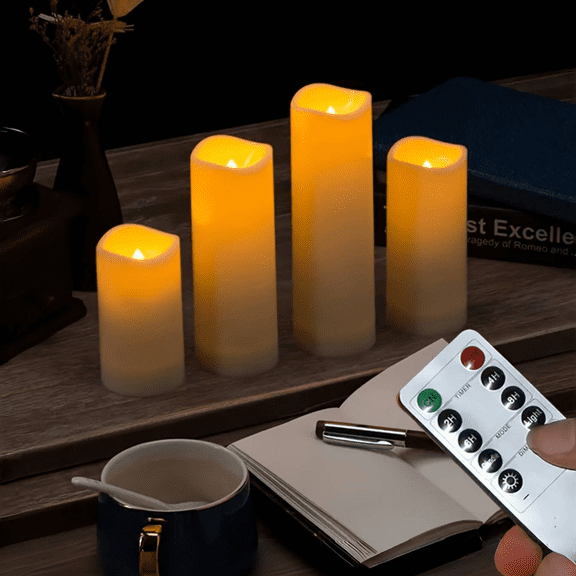 Goyuon Waterproof Flameless LED Candles with Remote Control Timer, Decorative, 4 Pack