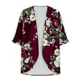 thumbnail image 4 of Women's 3/4 Sleeve Kimono Cardigan Open Front Chiffon Cover Ups Tropical Print Beach Casual Hawaiian Clothes (XL, Wine), 4 of 6