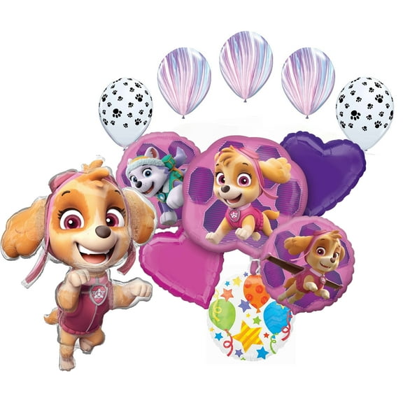 Anagram Paw Pups on Patrol Skye and Everest Birthday Party Supplies Rescue Team Balloon Bouquet Decorations