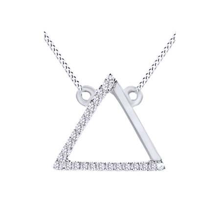 Diamond Triangle Necklace - Round Cut White Natural Diamond Triangle Pendant Necklace In 14k White Gold