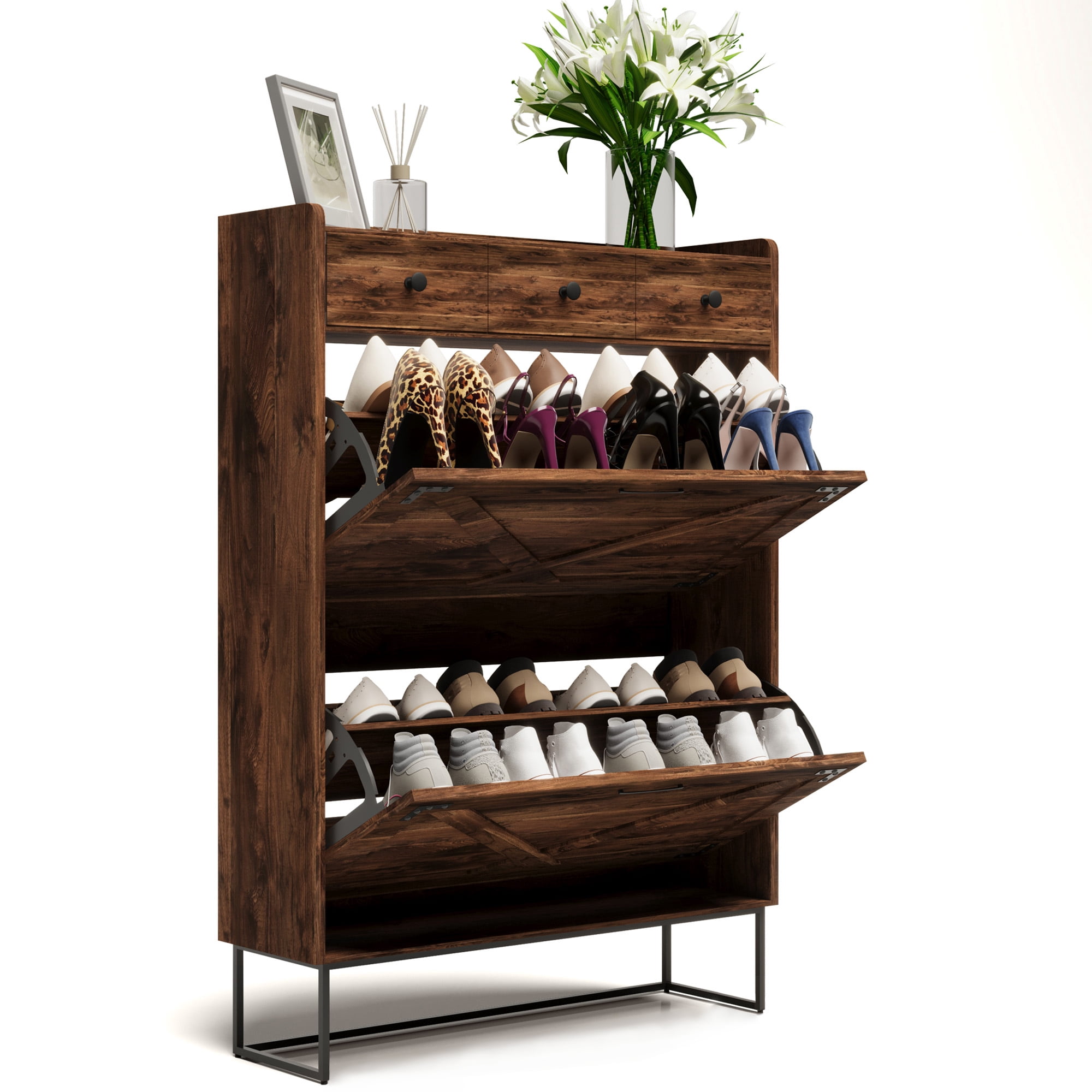 LAUSAINT HOME Shoe Storage Cabinet, Narrow Shoe Rack Organizer with Drawers