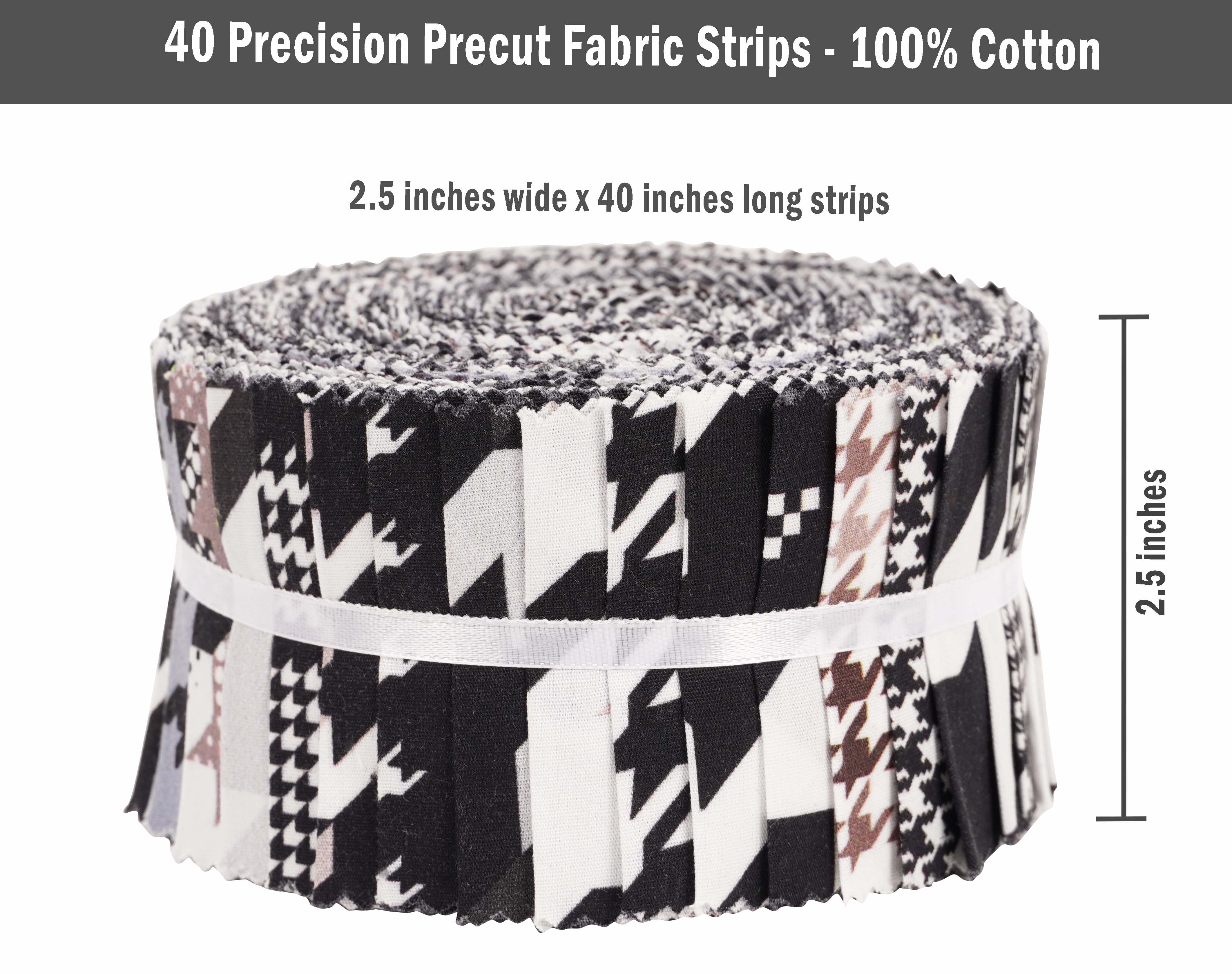 Soimoi 40Pcs Houndstooth Print Cotton Precut Fabrics For Quilting Craft Strips 2.5x42inches Jelly Roll - White & Black