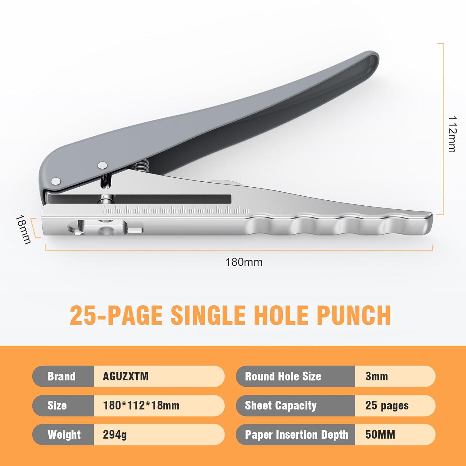 ABCISI 1/8 Hole Punch, Hole Puncher 25 Sheets Capacity One Hole Punch Heavy Duty Paper Punch for Paper ID PVC Cards Scrapbook Album (3MM)