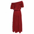 thumbnail image 3 of WTXUE Robes d'Été pour Femmes 2024, Robe d'Été pour Dames Couleur Unie Couleur Unie à une Épaule Taille Élastique à Manches Courtes, Robe Grande Taille, Robes Rouges pour Femmes, Rouge 3TG, 3 of 5