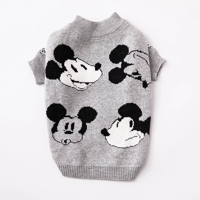 New Disney Pullover Dog Sweater Fashion Green Grey Red Mickey Mouse Pet Clothing Cotton Thickened Warm Winter Dog Coat 2022 ShopWise Round