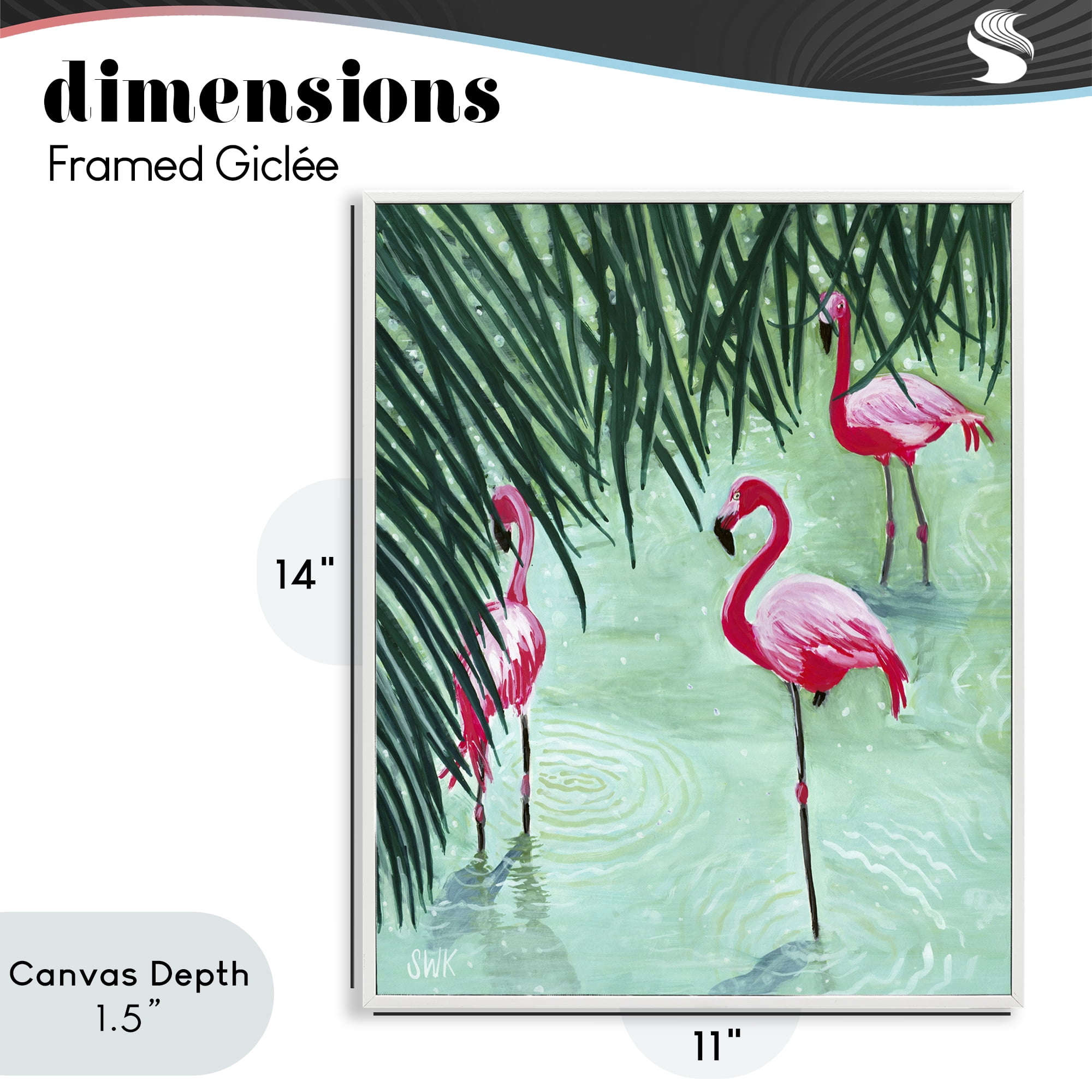 Stupell Industries Shallow Flamingo Pond White Framed Giclee Art, design by Sarah Waldron Kimball