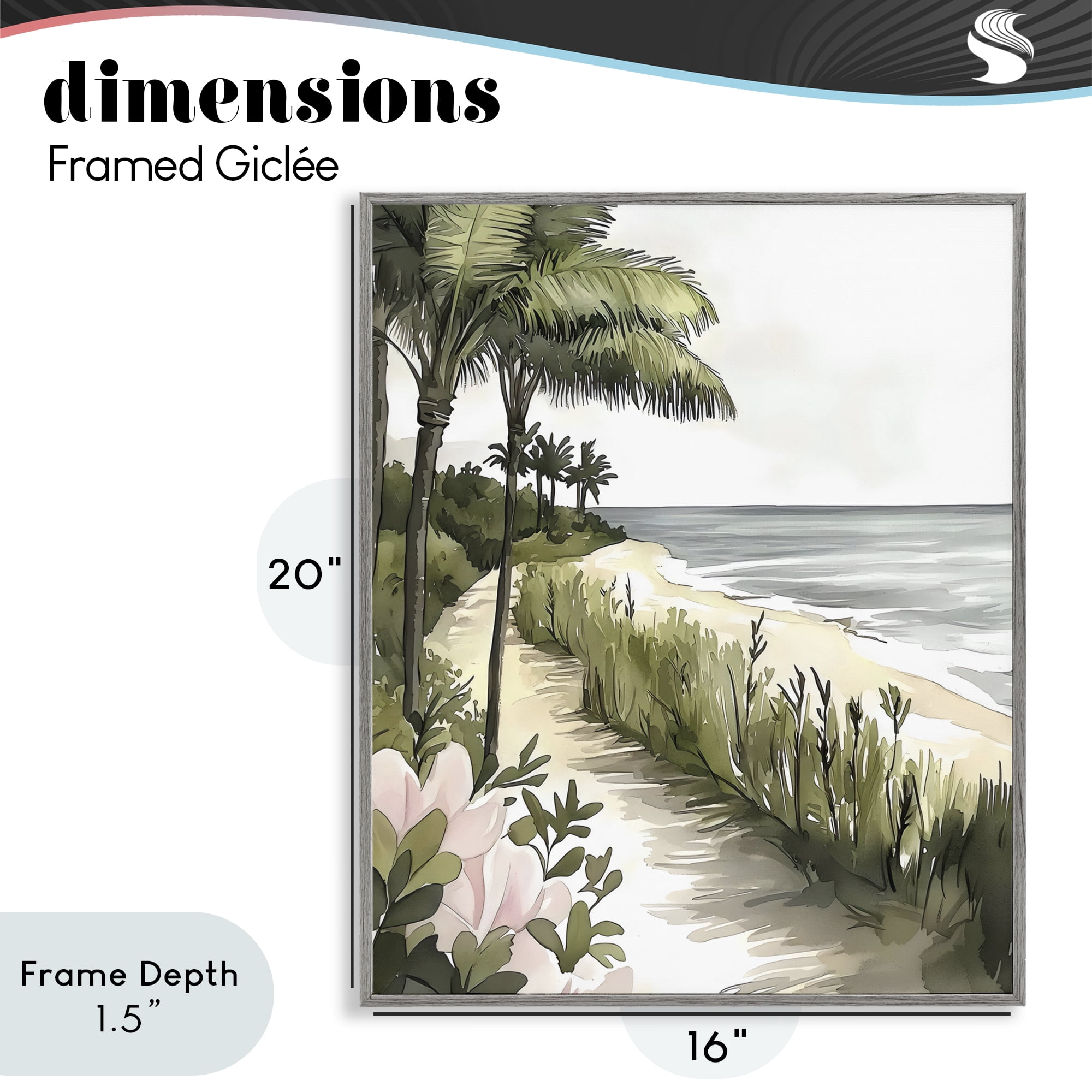Stupell Industries Coastal Calm Palm Tree Pathway Gray Framed Giclee Art, design by Riley B