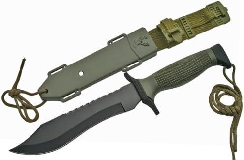 Rite Edge 12 Inch Green Ready Knife 440 Stainless Steel Reversed Serrated Blade Green Handle ABS Sheath Outdoor Survival Utility Fixed Blade Knife