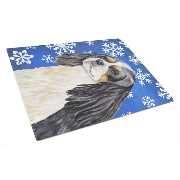 Carolines Treasures Cavalier Spaniel Winter Snowflakes Holiday Glass Cutting Board Large 12H x 16W multicolor