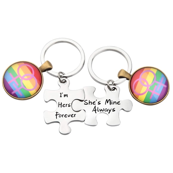Lywjyb Birdgot Porte-Clés, Casse-Tête Coloré Je Suis à Elle pour Toujours, Cadeau Fierté Gay Arc-en-Ciel pour Couples Lesbiennes, Porte-Clés en Acier Inoxydable pour Mariage LGBT, Anniversaire, Saint-Valentin