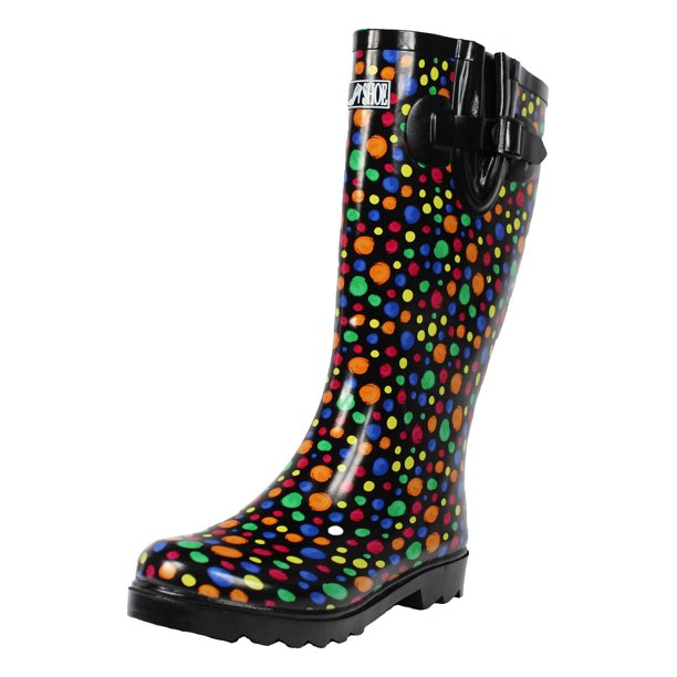 Tanleewa Fashion Rain Boots for Women Dot Pattern Rubber Waterproof