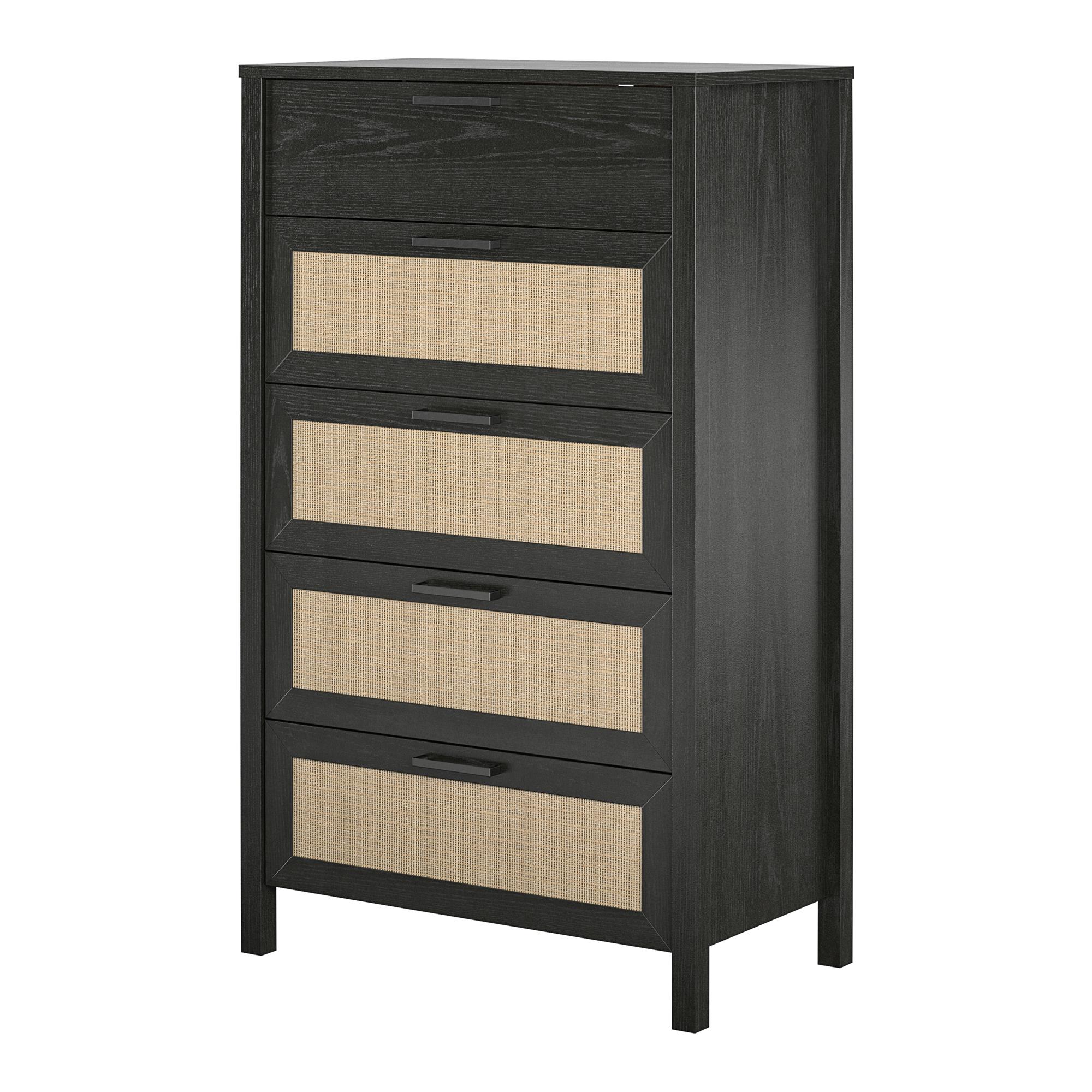 Ameriwood Home Wimberly 5-Drawer Dresser, Black Oak with Faux Rattan - image 2 of 14