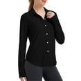 thumbnail image 5 of Women's Solid Color Casual Long Sleeve Collared Sun Protection Shirt | CSEONE,Black L, 5 of 6