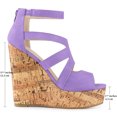 thumbnail image 2 of Allegra K Women's Platform Peep Toe Strappy Back Zip Wedge Heel Sandal Purple 8.5, 2 of 3