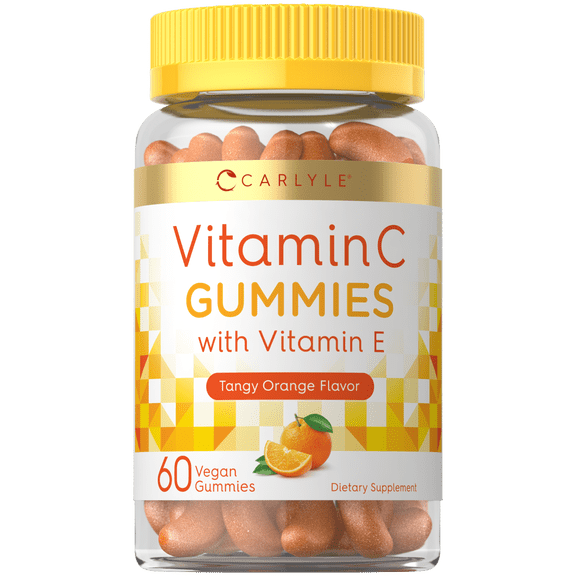 Vitamin C | 60 Gummies | Orange Flavor | with Vitamin E | Vegan, Non-GMO, Gluten Free | by Carlyle