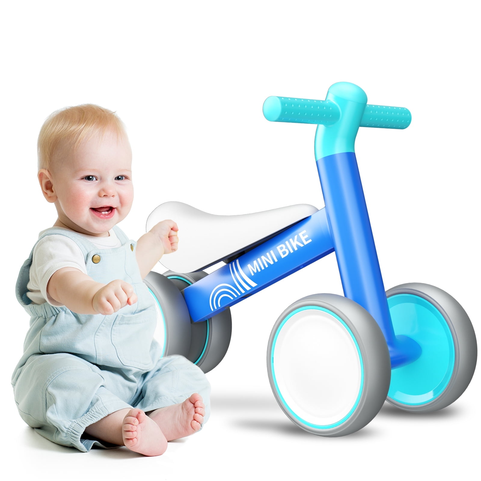 KORIMEFA Baby Balance Bike for 1 Year Old Boys Girls 12-24 Month Toddler Balance Bike, 4 Wheels Pre-School Walker Riding Toy, First Birthday Gifts, Blue