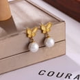 thumbnail image 3 of NICKSUN 18K Gold Plated Statement Stud Earrings for Women, Trendy Exquisite Butterfly Pearl Earrings Jewelry Gift, 3 of 5
