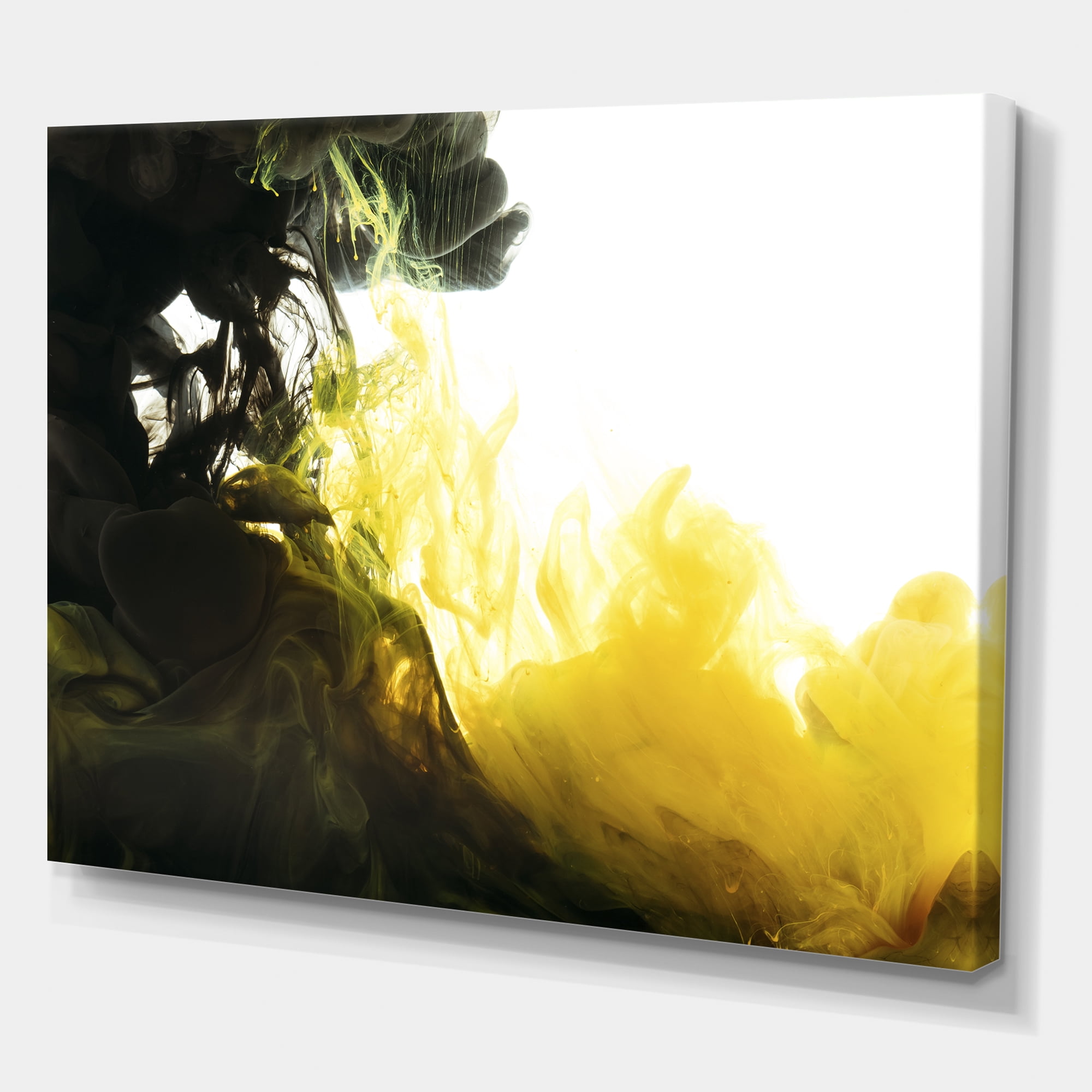 Designart ' Abstract Of Yellow Meeting Black ' Modern Canvas Wall Art Print