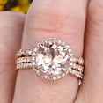 thumbnail image 2 of Milgrain Art Deco 2 Carat Round Cut Pink Morganite Engagement Ring 10k Rose Gold With Halo Design Stacking Matching Band Gift For Anniversary, 2 of 5