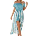 thumbnail image 1 of Yuyuzo Robe à Épaules Dénudées pour Femmes, Manches Courtes, Longue Robe à Rayures, Fente Latérale, Fluide, Bohème, Plage, Maxi Robes, 1 of 7