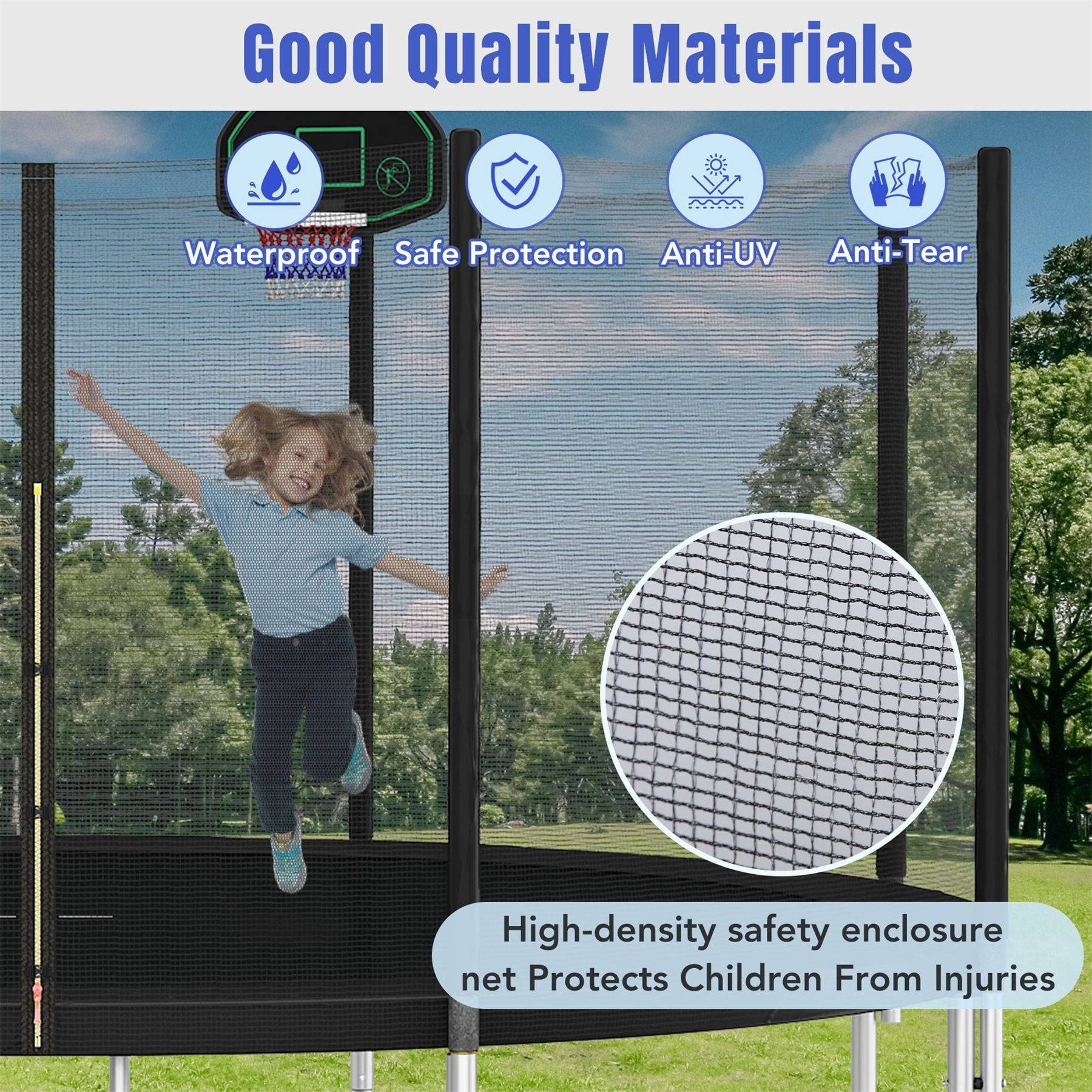 Alvantor 14Ft Trampoline for Kids, Round Trampoline with Enclosure Net and Basketball Hoop Black