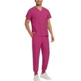 thumbnail image 5 of Scrubs for Men Set 2026 Spring Summer V-Neck Scrub Top & Jogger Pant Stretch Nursing Workwear Quick Dry Medical Uniform Suits with Pockets Hot Pink M, 5 of 5