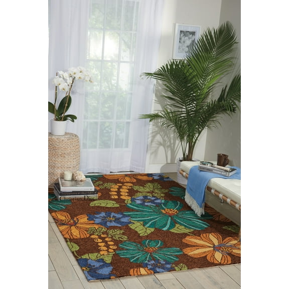 Nourison South Beach Indoor/Outdoor Modern Floral Chocolate 5' x 7'6" Area Rug, (5' x 8')