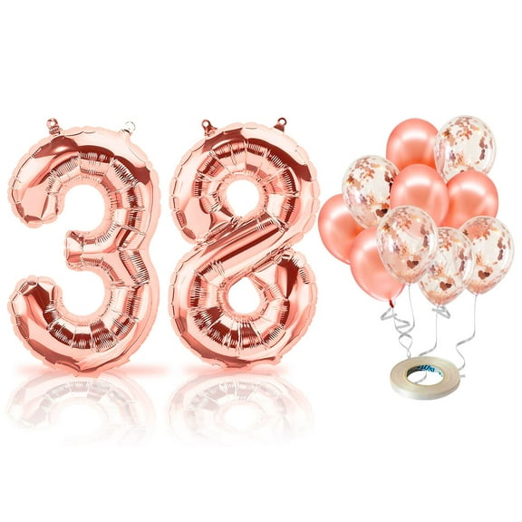 PARIS PRODUCTS - 38th Birthday Rose Gold Balloons & Number 38 Mylar Balloon, 38th Birthday Party Decor, 38th Birthday Decorations for Women, 38th Birthday Decorations Women 38