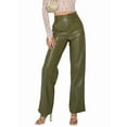 thumbnail image 3 of Female Leather Pants - High Waist Faux Leather Straight Leg Bell Bottom Flare Pants Green S, 3 of 8