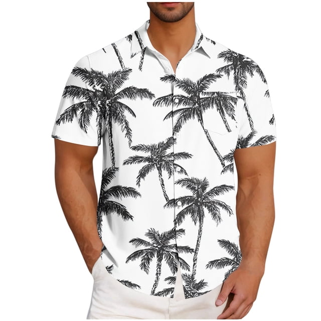 Mens Casual Manga Corta Botón Abajo Camisas Turndown Cuello Hawaii Impresión Botón Camisa Cardigan
